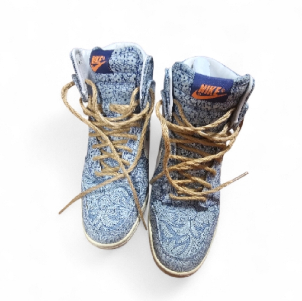 Nike Blue Floral High-Tops with Tan Laces